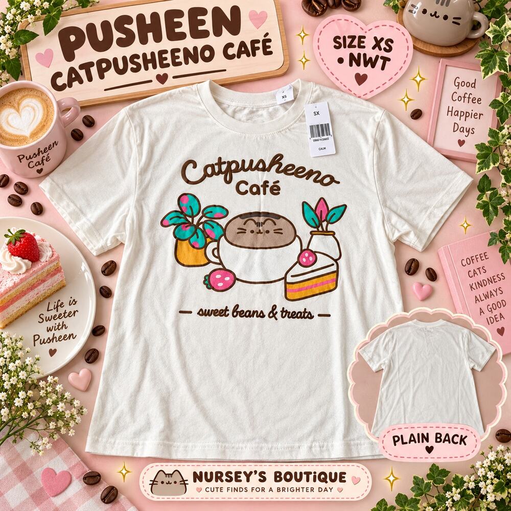 Pusheen Catpusheeno Cafe Graphic Tee XS NWT Sweet Beans Treats